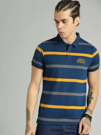 Striped Polo Collar  Pure Cotton T-shirt - image 3