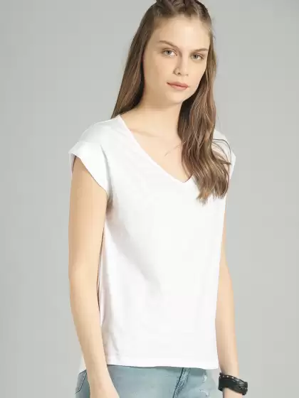 Women V-Neck Pure Cotton T-shirt - image 3