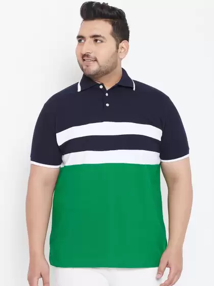 Plus Size Colourblocked Polo Collar Pure Cotton T-shirt - image 3