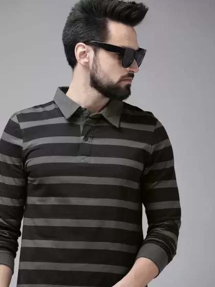 Men Striped Polo Collar T-shirt - image 3