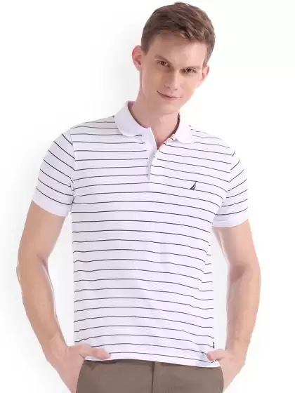 Striped Polo Collar Pure Cotton T-shirt - image 3