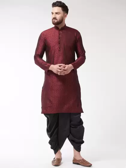 Men Self Design Kurta with Dhoti Pants - image 3