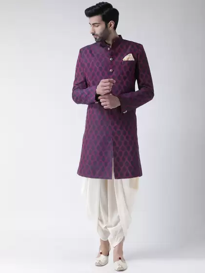 Men Woven Design Sherwani Set - image 3