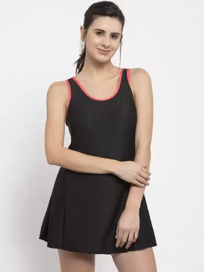 Women Solid Swimwear with Attached shorts - image 3