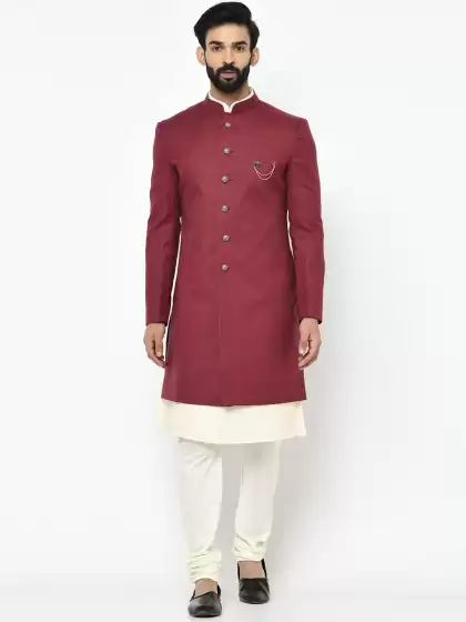Men Solid Sherwani Set - image 3