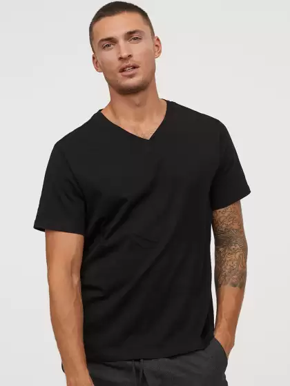 V-neck Pure Cotton T-shirt Regular Fit - image 3