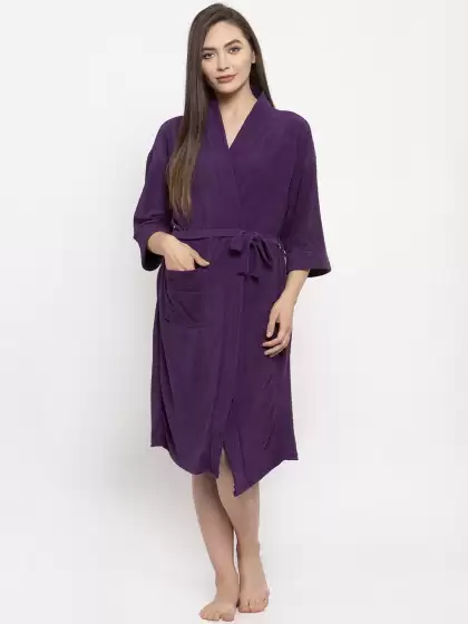 Women Solid Bath Robe - image 3