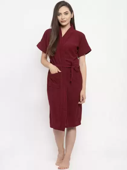 Women Solid Bath Robe - image 3