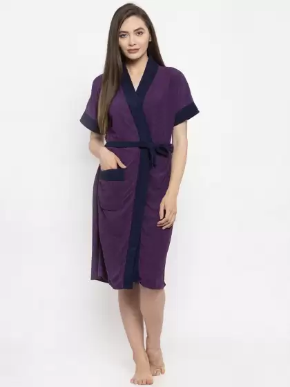 Women Colourblocked Bath Robe - image 3