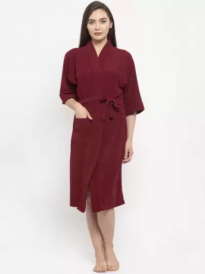 Women Solid Bath Robe - image 3