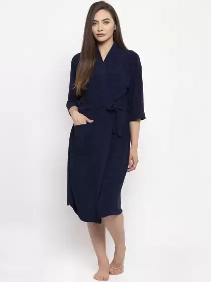 Women Solid Bath Robe - image 3