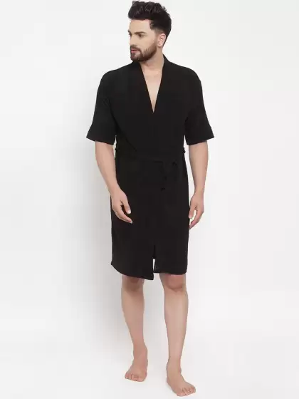 Men Solid Bath Robe - image 3