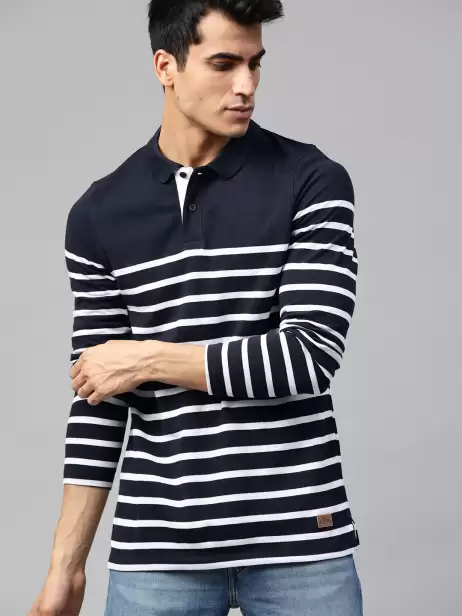 Striped Polo Collar Pure Cotton T-shirt - image 4