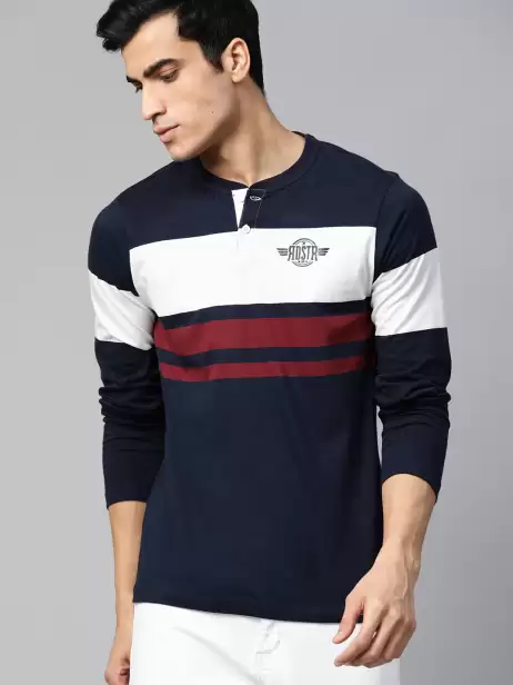 Striped Henley Neck Pure Cotton T-shirt - image 4