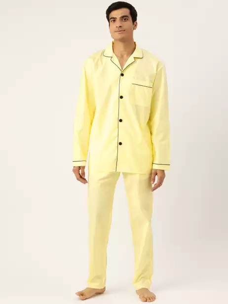 Men Cotton Solid Pyjamas Set - image 4