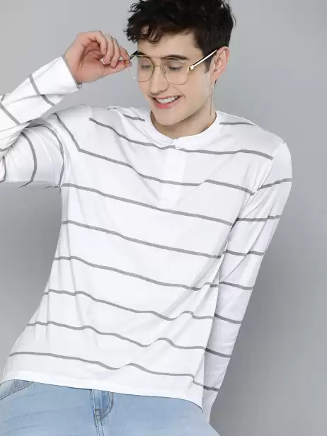 Men Striped Henley Neck Pure Cotton T-shirt - image 4