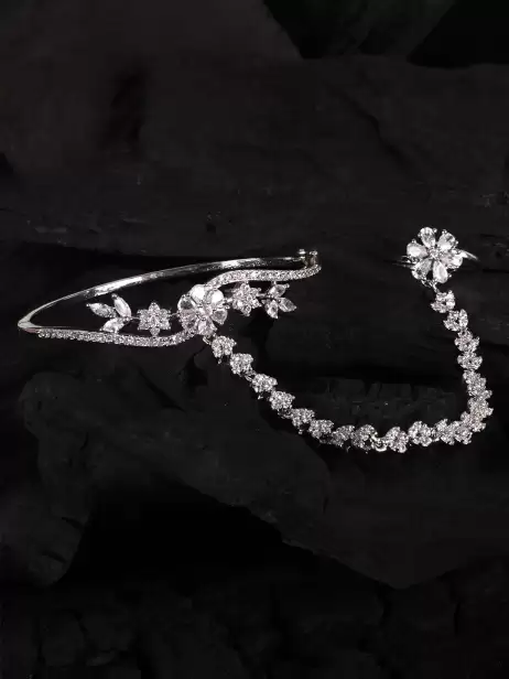 Women American Diamond Handcrafted Silver-Plated Ring Bracelet - image 4