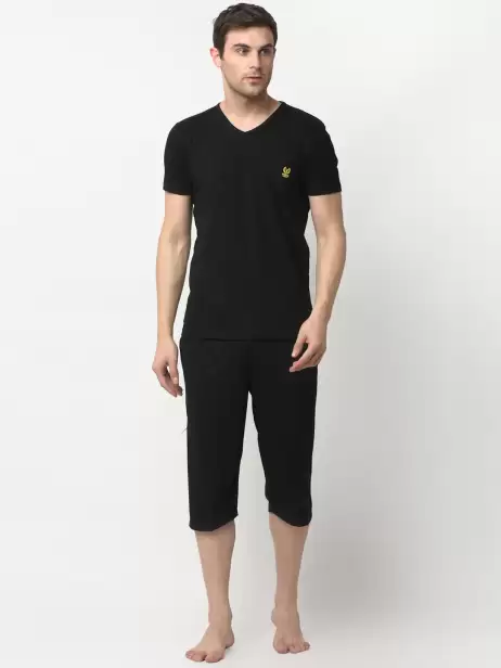 Men Solid Night suit - image 4