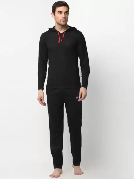 Men Solid Night suit - image 4