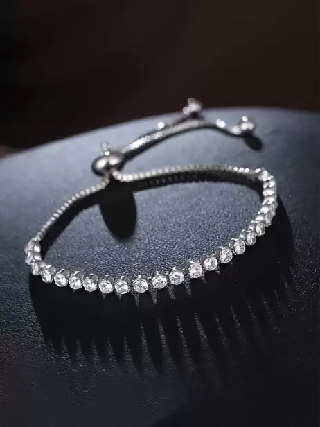 Women Crystals Silver-Plated Charm Bracelet - image 4
