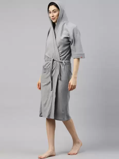 Women Solid Cotton Bath Robe - image 4