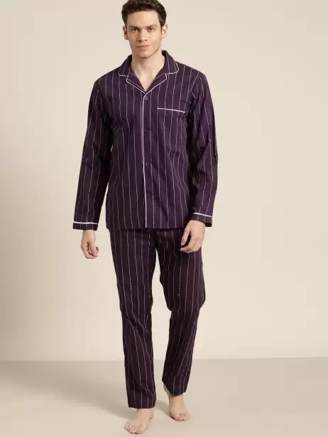 Men Cotton Striped Pyjama Set - image 4