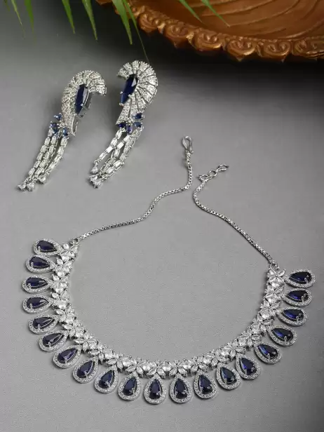 Women Rhodium-Plated AD Studded Crescent Design Jewellery Set - image 4