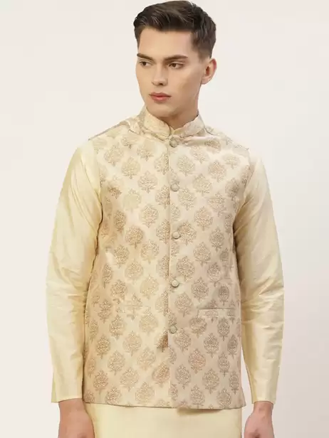Men Woven Design Nehru Jackets - image 4