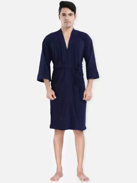 Men Solid Bath Robe With Belt - image 4