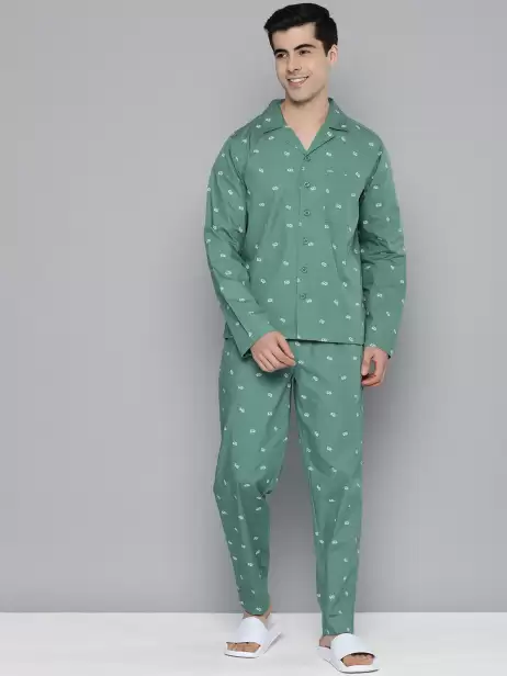 Men Green Printed Night suit - image 4