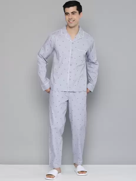 Men Grey Printed Night suit - image 4