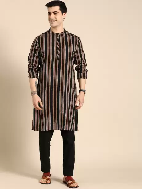 Men Striped Kurta with Trousers - image 4