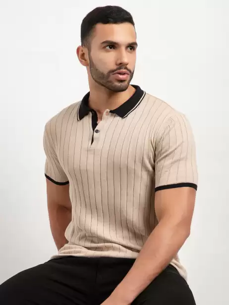 Men Striped Polo Collar T-shirt - image 4
