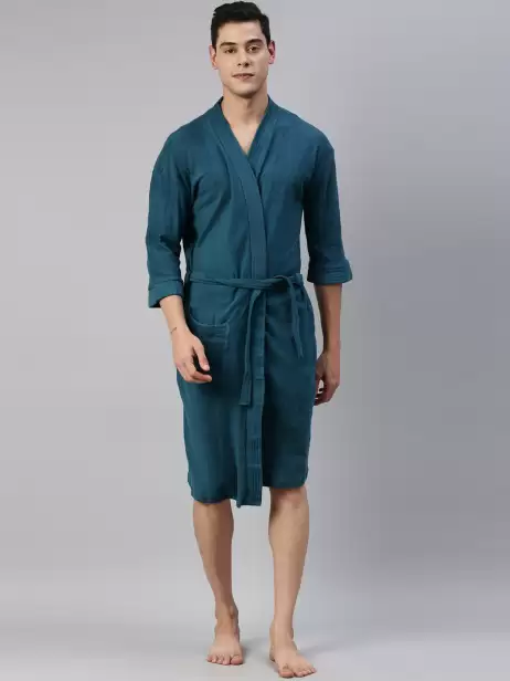 Men Solid Bath Robe - image 4