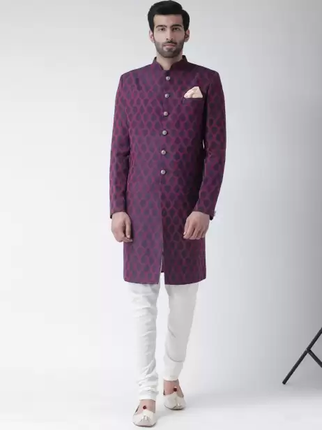 Men Woven Design Sherwani Set - image 4