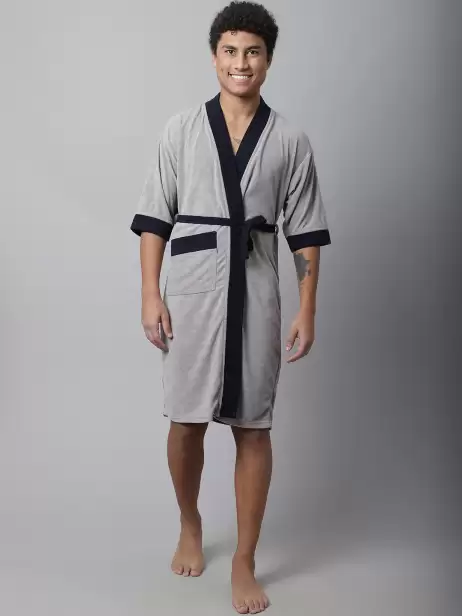 Men Solid Bath Robe - image 4