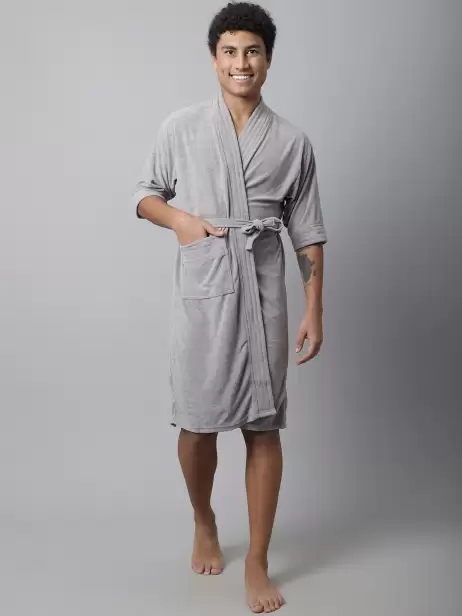 Men Solid Bath Robe - image 4
