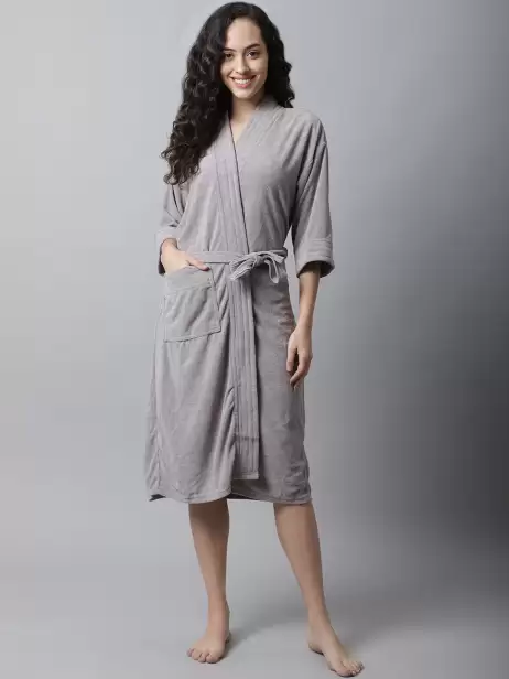 Women Solid Bath Robe - image 4