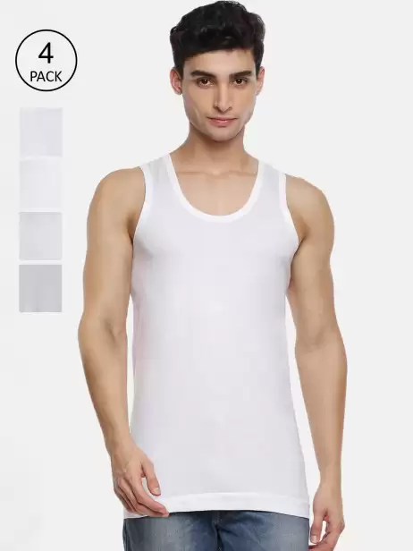Men Pack Of 4 Solid Pure Cotton Basic Vests - image 4
