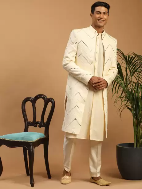 Men Mirror Worked Slim-Fit Sherwani - image 4