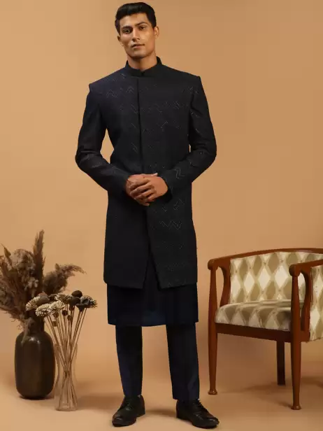 Men Printed Slim-Fit Sherwani Set - image 4