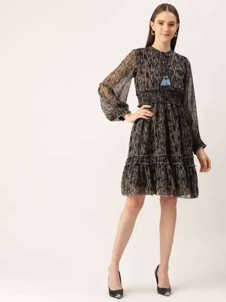 Floral Chiffon A-Line Tie-Up Neck Dress - image 4