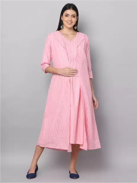 Striped A-Line Midi Dress - image 4