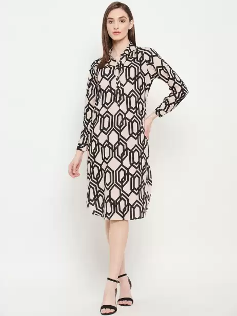 Printed Shirt Collar Dress - image 4