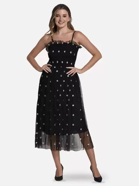 Embroidered Net Midi Dress - image 4