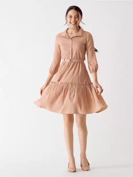 Shirt Collar Crepe Dress - image 4