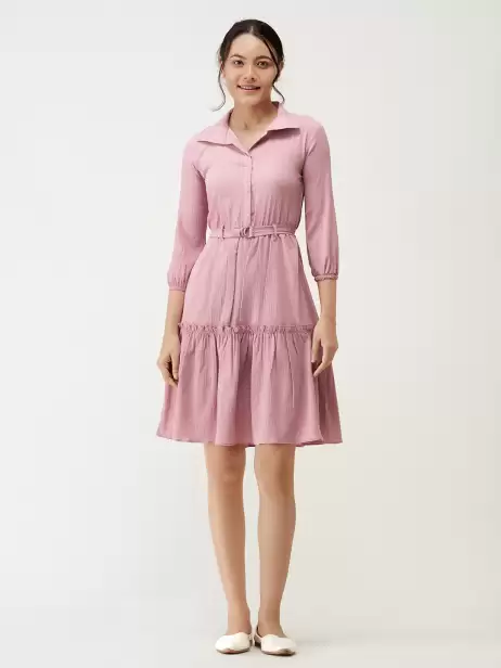 Tiered Crepe Dress With Belt - image 4