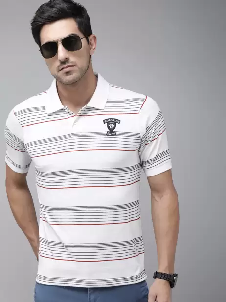 Men Striped Polo Collar T-shirt - image 4