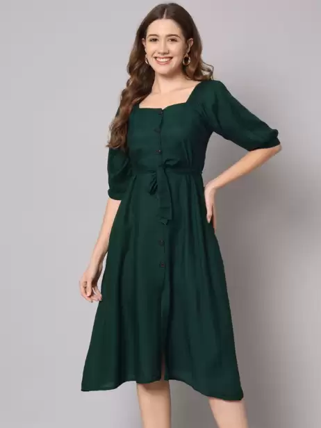Puff Sleeves A-Line Dress - image 4