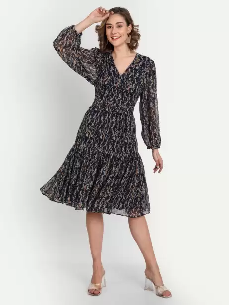V-Neck Floral Georgette Dress - image 4